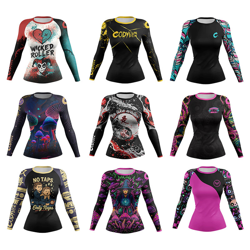 Yoga Fitness Jiu Jitsu - Kaus Olahraga Kompresi MMA Wanita Atasan