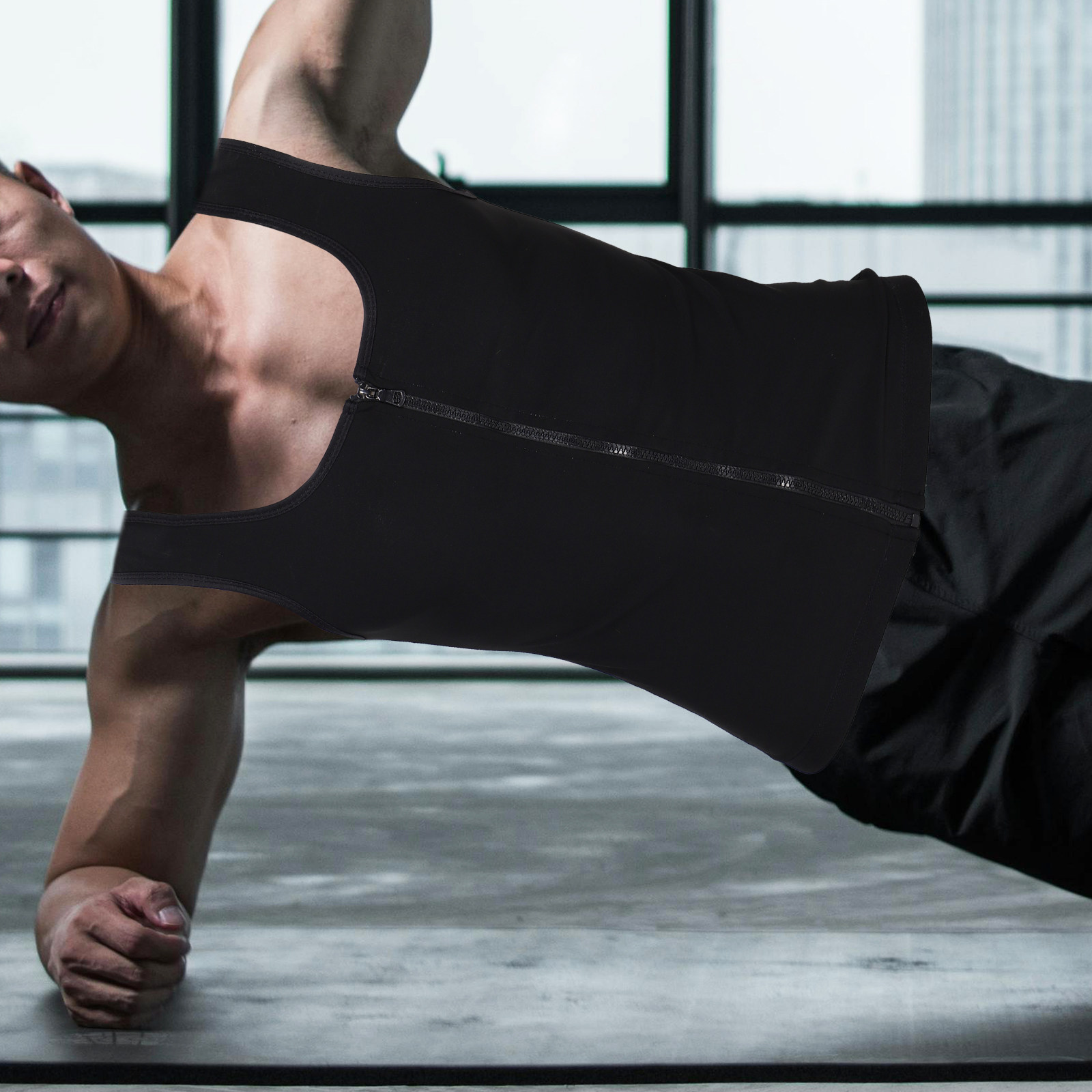 Yoga Fitness Trainer - Rompi Olahraga Pria dengan Ritsleting, Kompresi,